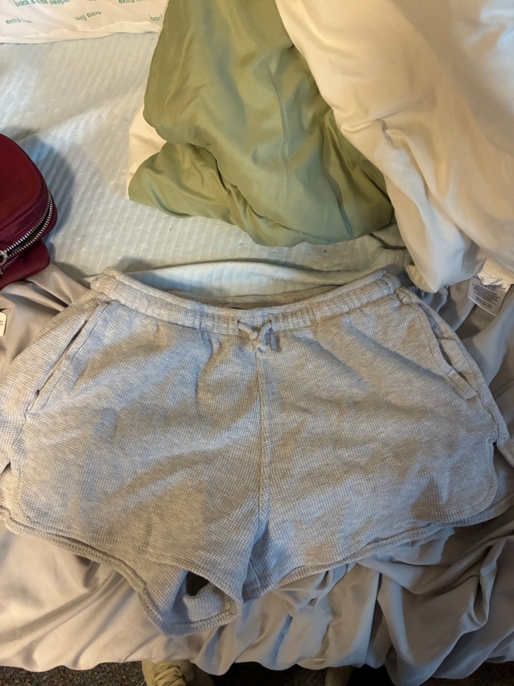 Brandy Melville Light Gray Waffle Knit Drawstring Shorts